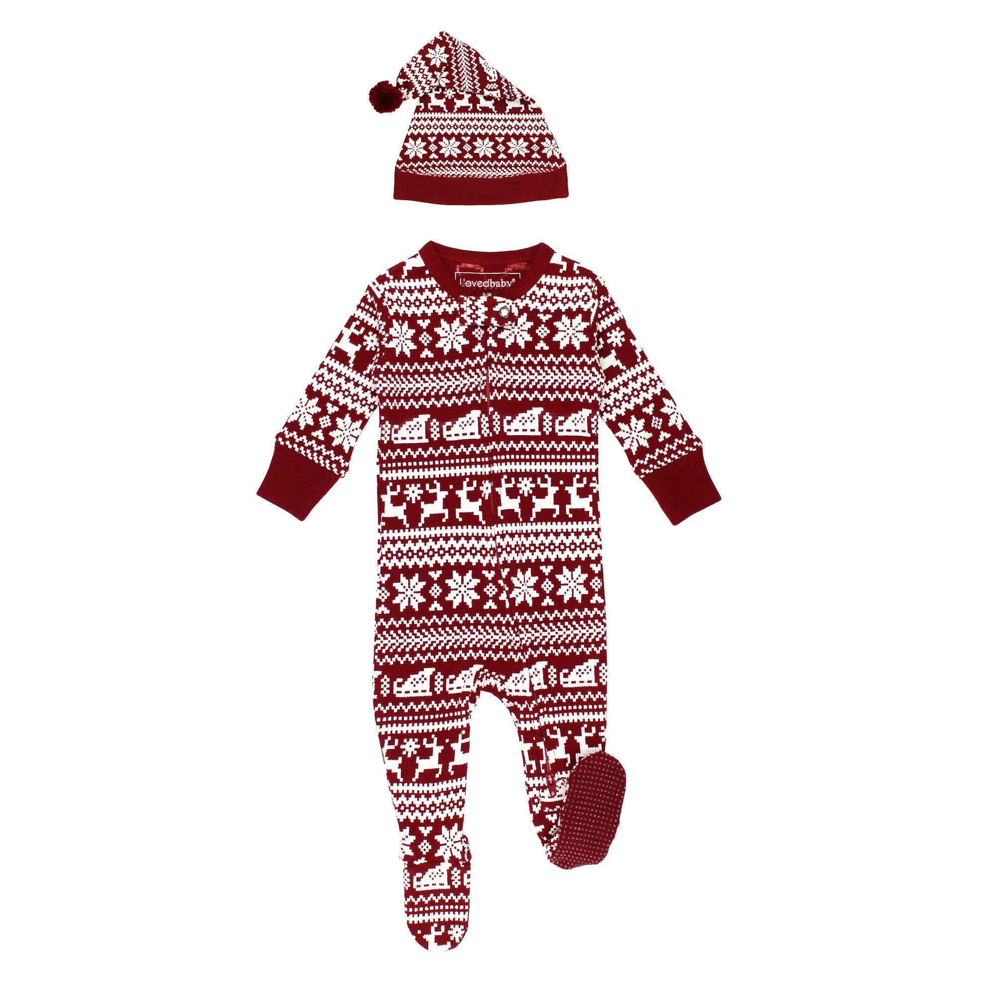 Santa's Sleigh | Holiday Thermal Zipper Footie & Cap Set