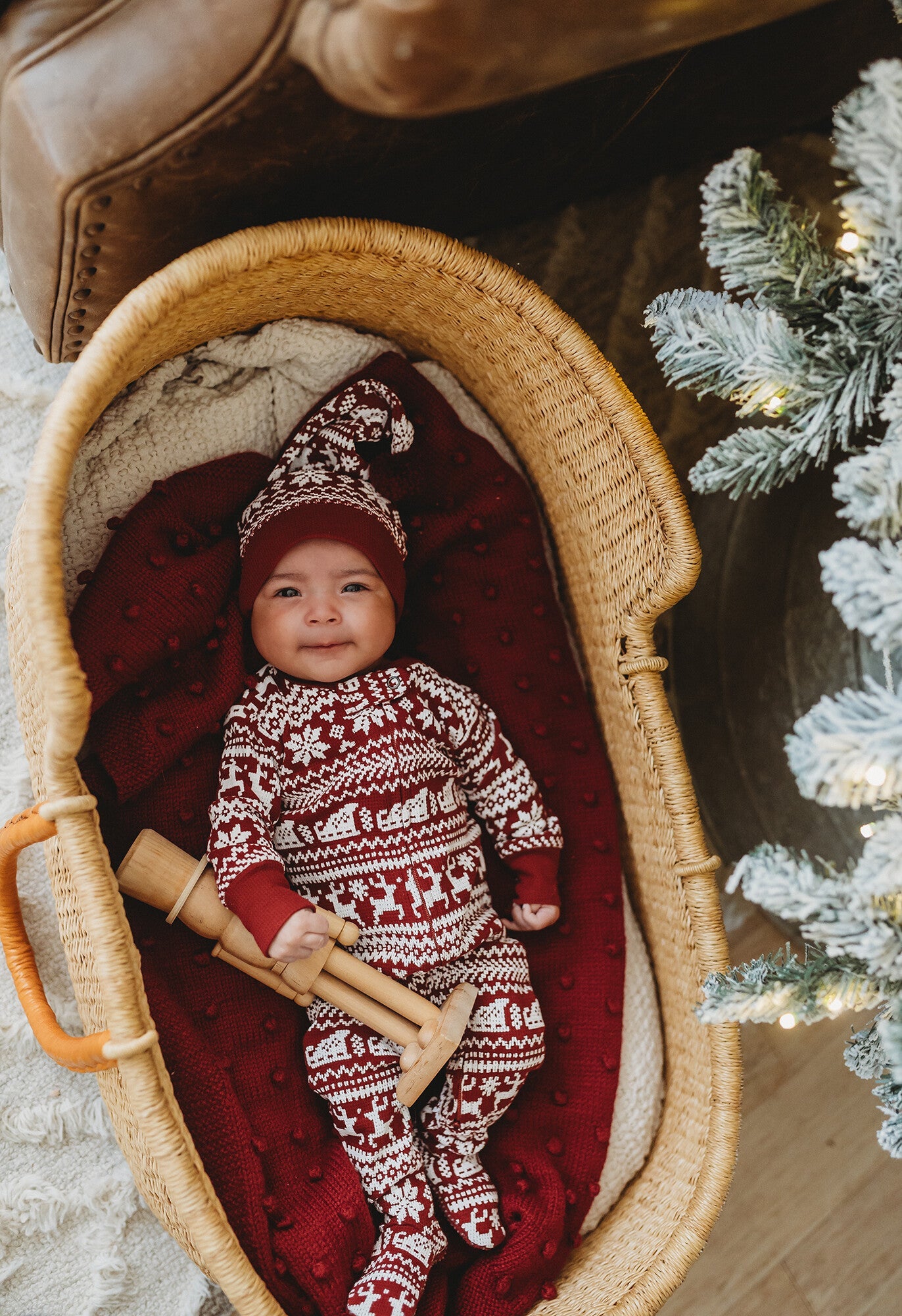 Santa's Sleigh | Holiday Thermal Zipper Footie & Cap Set