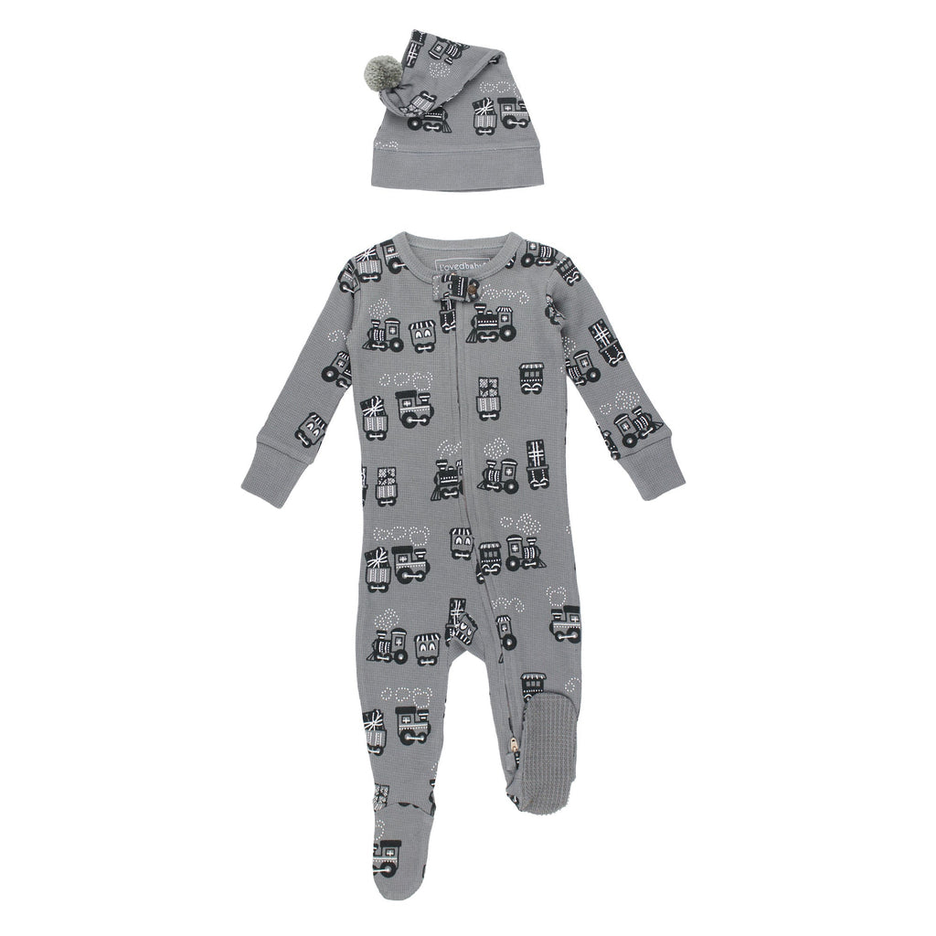 Holiday Thermal Zipper Footie & Cap Set