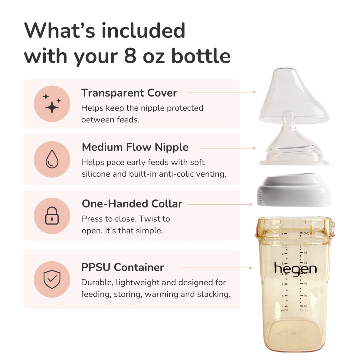 Hegen PPSU Anti-Colic Baby Bottle - 3 to 6 Months - 240ml/8oz - 2-Pack