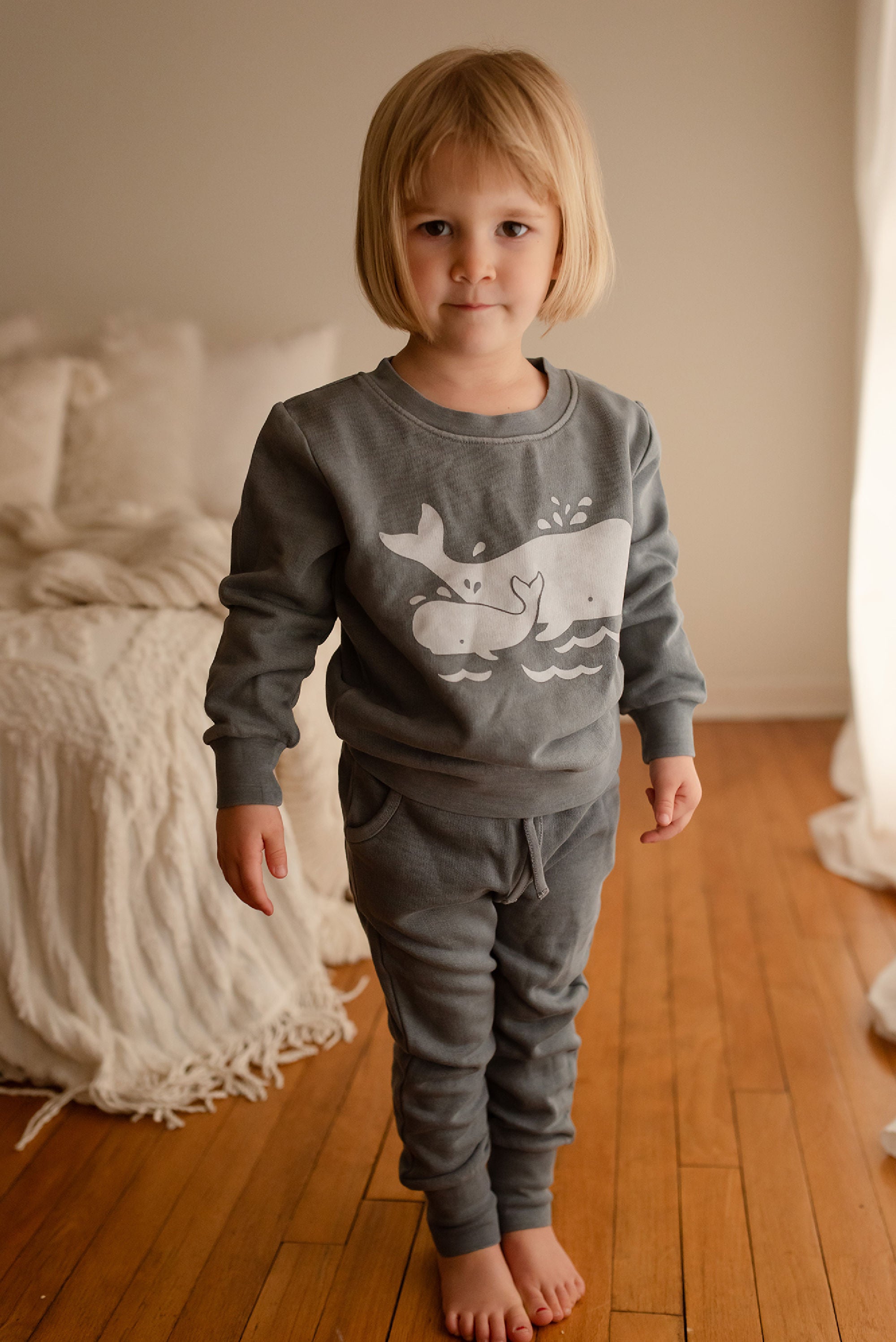 Moonstone Whale | Kids' Organic Cozy Graphic Sweatshirt & Jogger Set