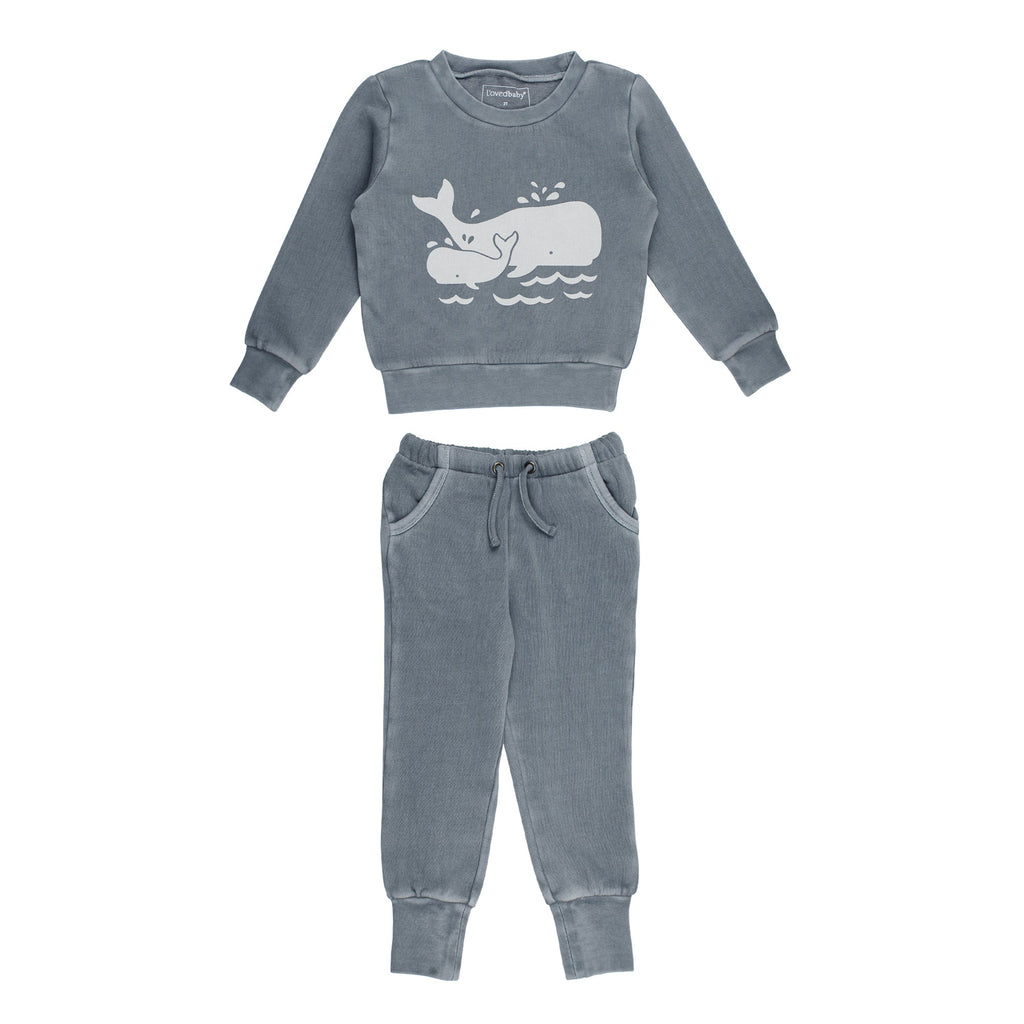 Moonstone Whale | Kids' Organic Cozy Graphic Sweatshirt & Jogger Set