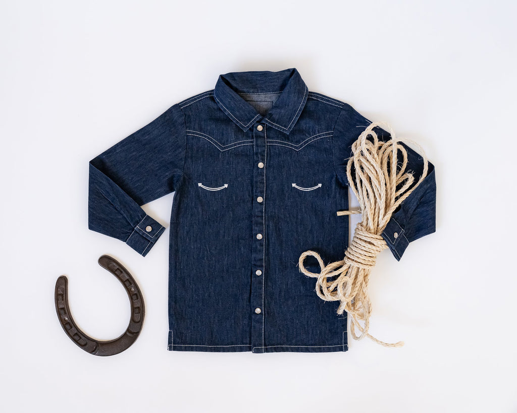 True Blue | Kids' Western Denim Long-Sleeve Button-Up