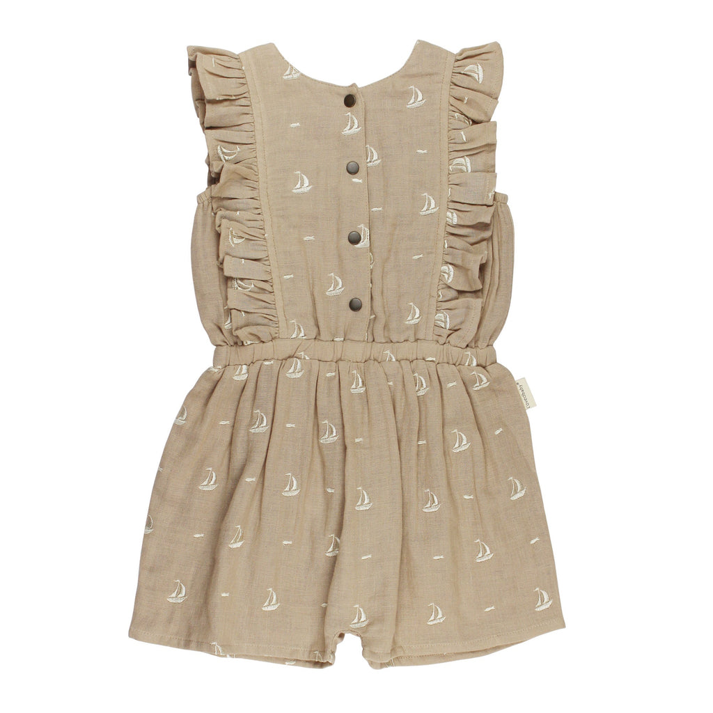 Oatmeal Sailboat | Kids' Organic Muslin Ruffle Jumper