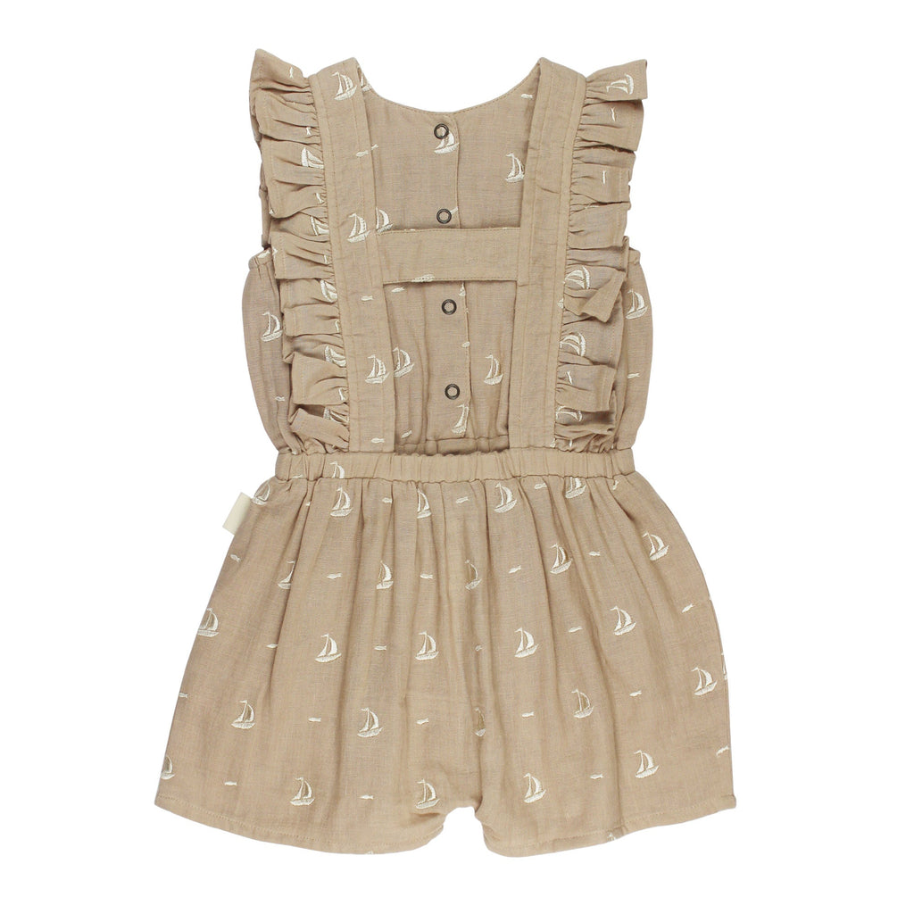 Oatmeal Sailboat | Kids' Organic Muslin Ruffle Jumper