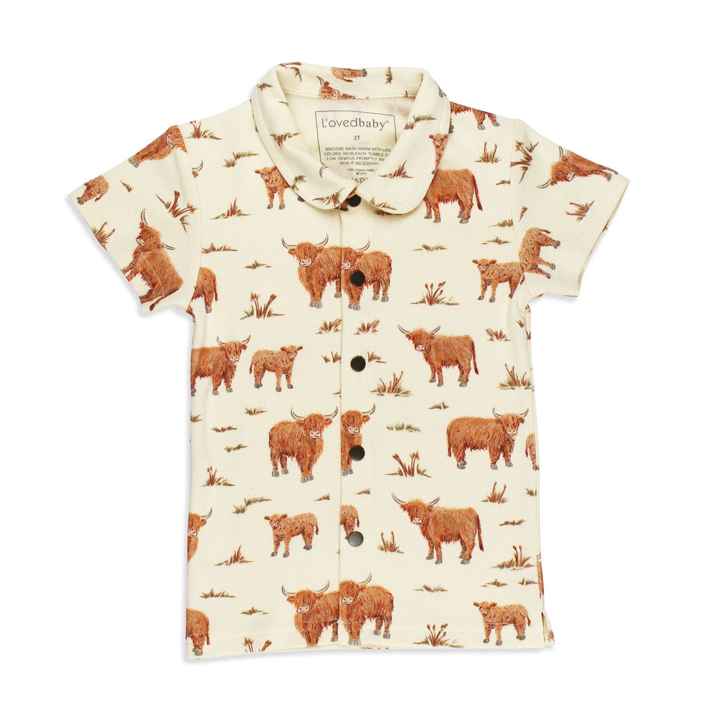 Highland Cow | Kids' Organic Button-Up S/Sleeve