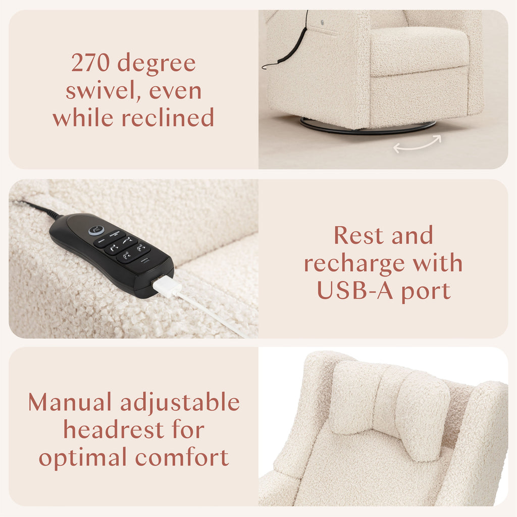 Kiwi Deluxe Power Recliner and Swivel Glider with Heat and Massage