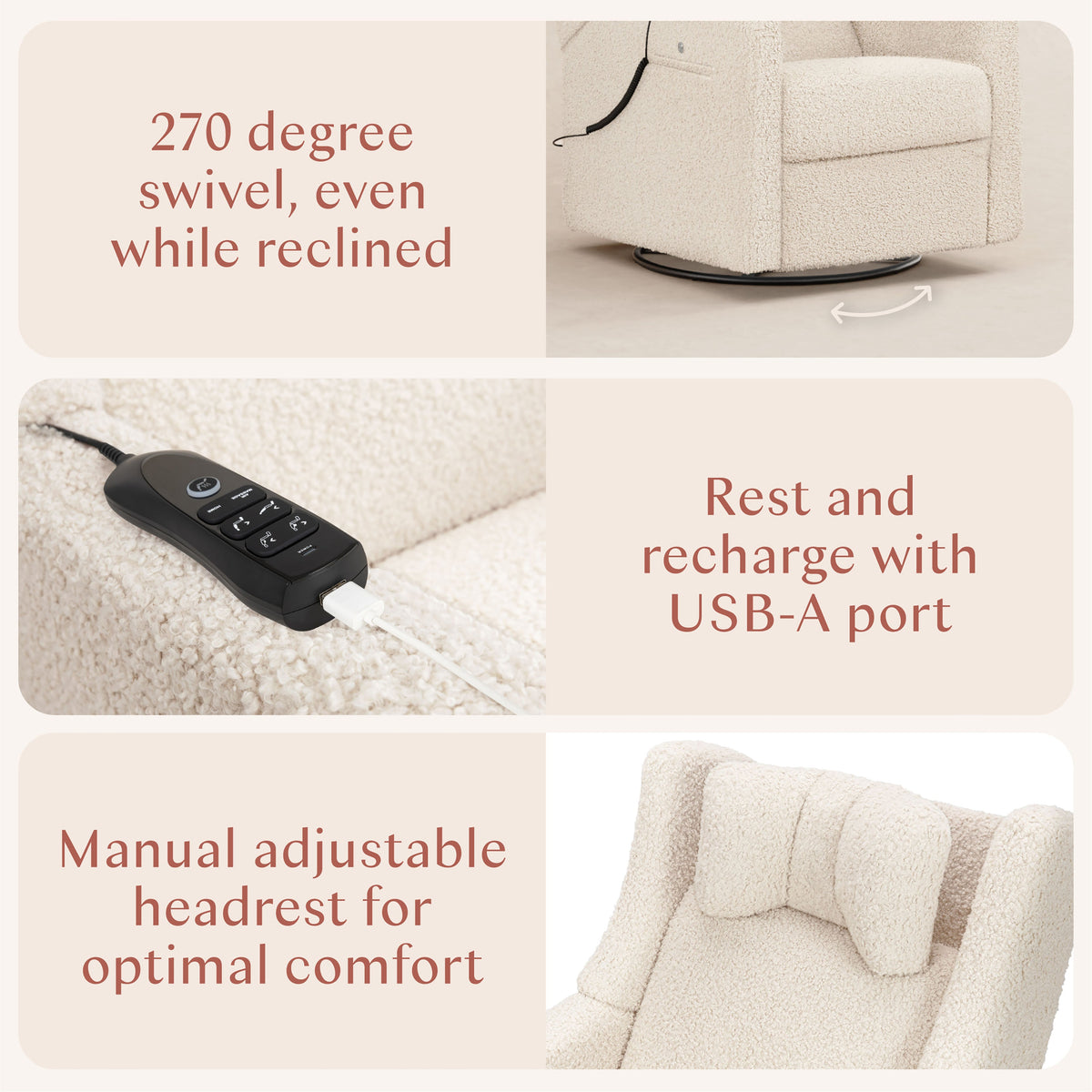 Kiwi Deluxe Power Recliner and Swivel Glider with Heat and Massage