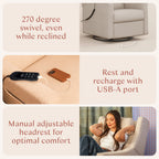 Kiwi Deluxe Power Recliner and Swivel Glider with Heat and Massage