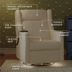 Kiwi Deluxe Power Recliner and Swivel Glider with Heat and Massage