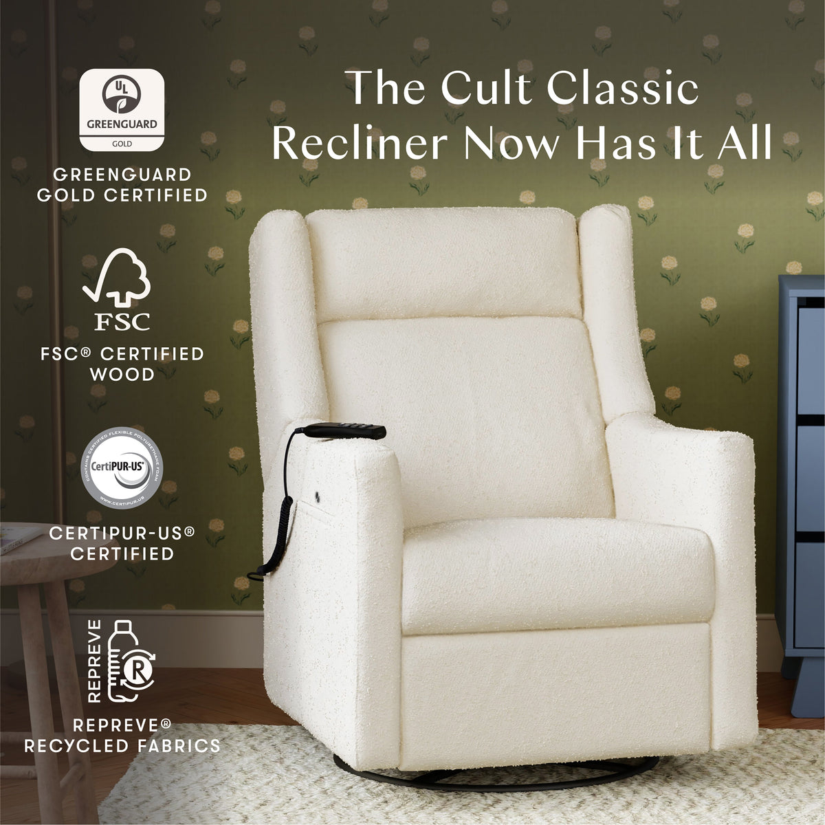 Kiwi Deluxe Power Recliner and Swivel Glider with Heat and Massage