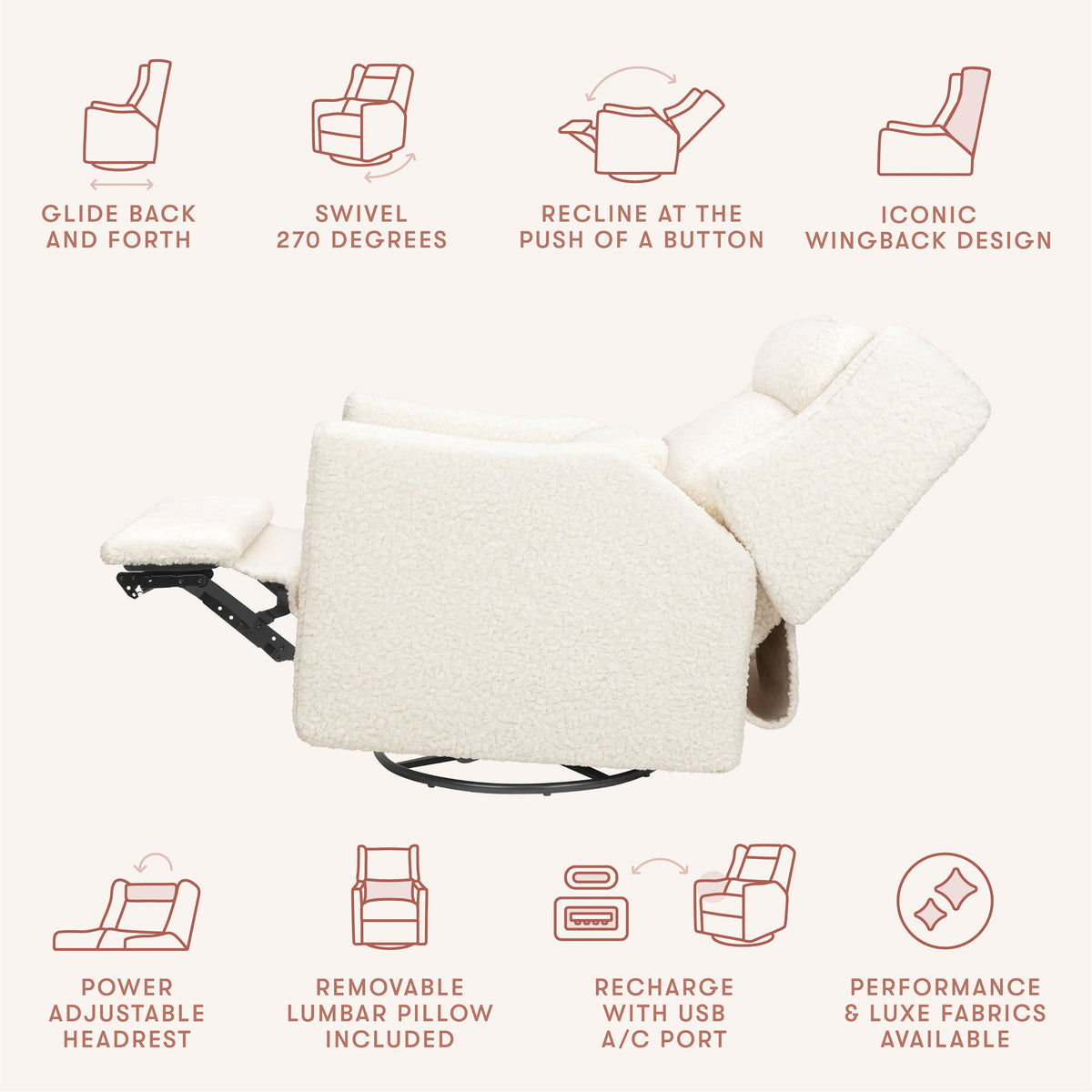 Kiwi Plus Power Recliner and Swivel Glider with Power Adjustable Headrest and USB Port