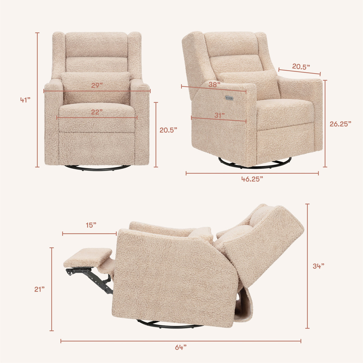 Kiwi Plus Power Recliner and Swivel Glider with Power Adjustable Headrest and USB Port