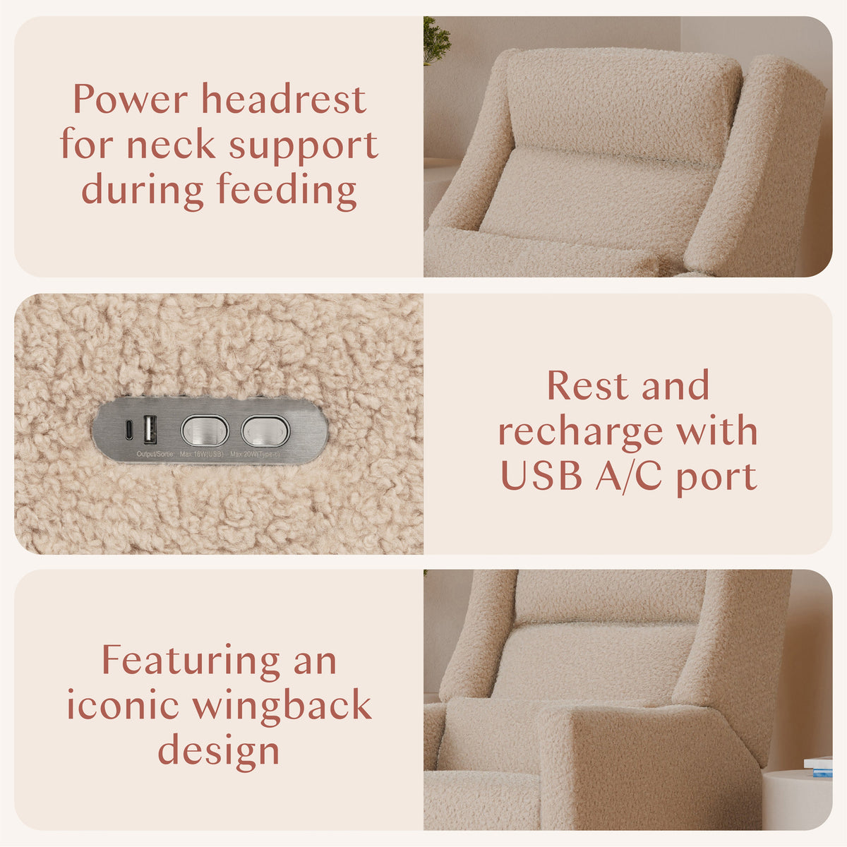Kiwi Plus Power Recliner and Swivel Glider with Power Adjustable Headrest and USB Port