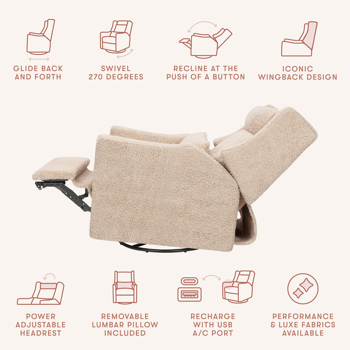 Kiwi Plus Power Recliner and Swivel Glider with Power Adjustable Headrest and USB Port