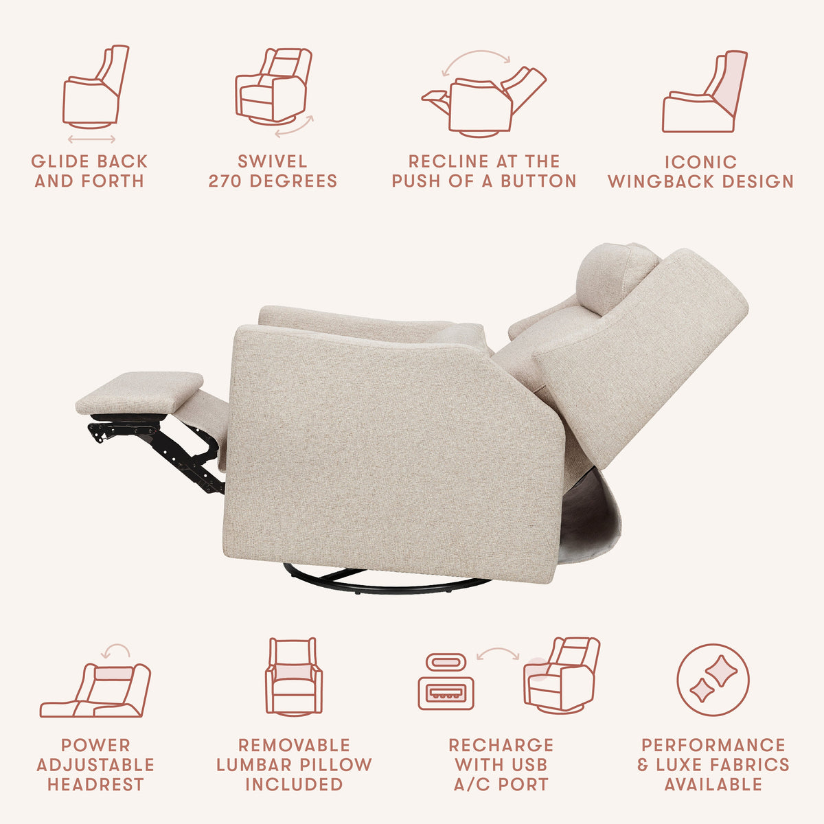 Kiwi Plus Power Recliner and Swivel Glider with Power Adjustable Headrest and USB Port