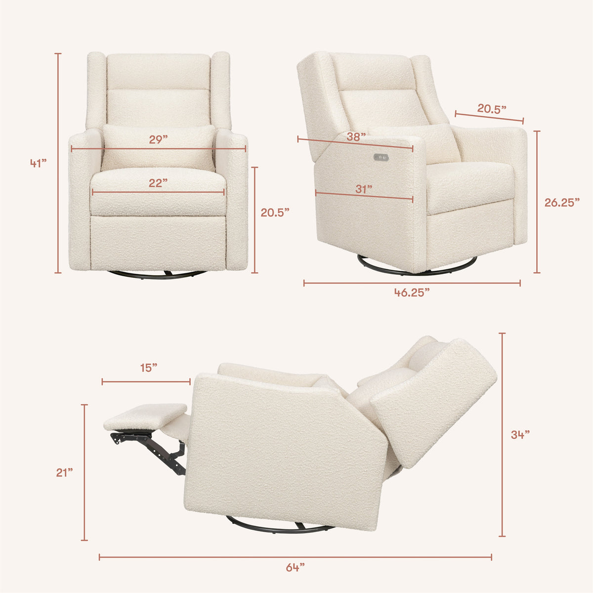 Kiwi Plus Power Recliner and Swivel Glider with Power Adjustable Headrest and USB Port