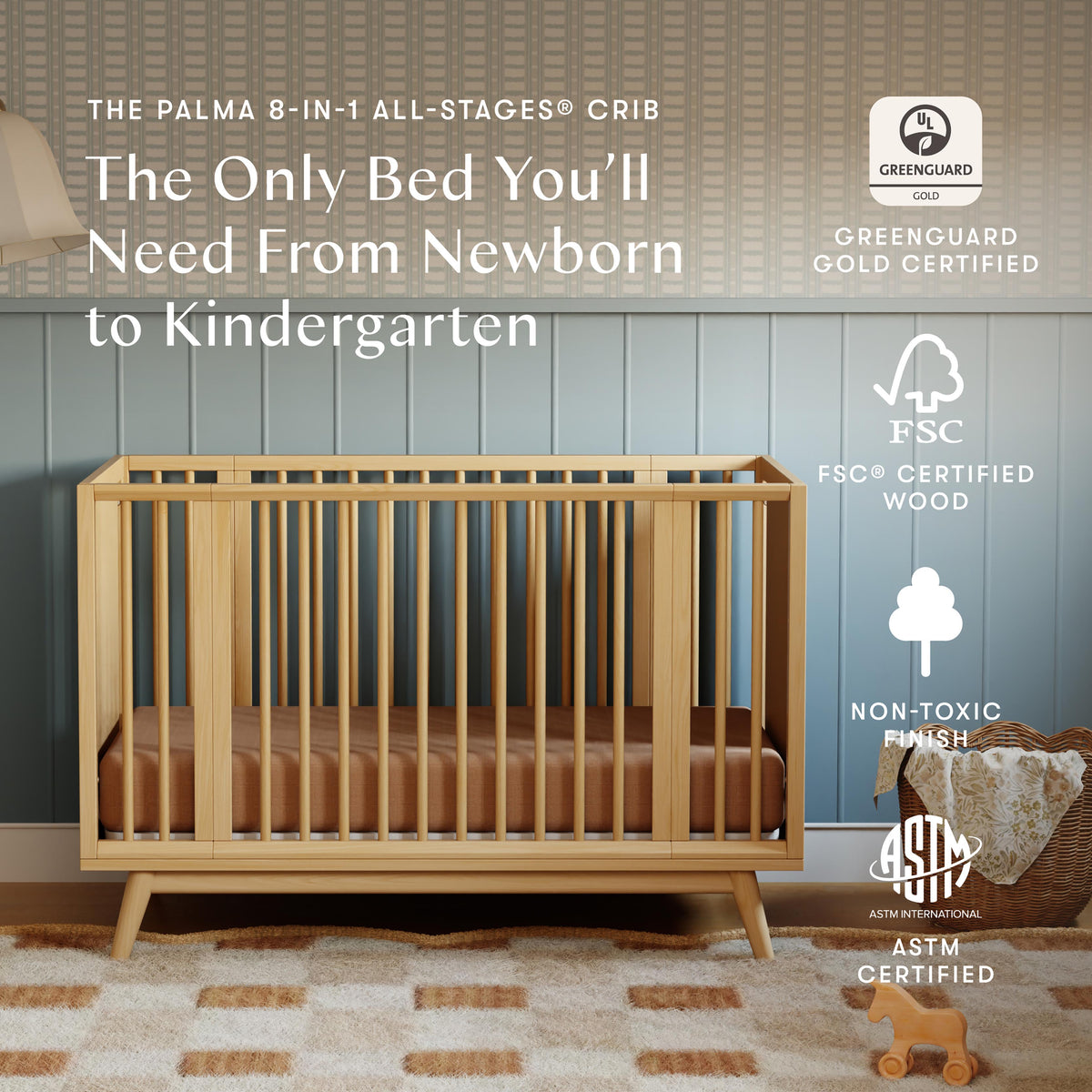 Palma 8-in-1 Convertible All-Stages® Crib with Bassinet & Toddler Bed Kits
