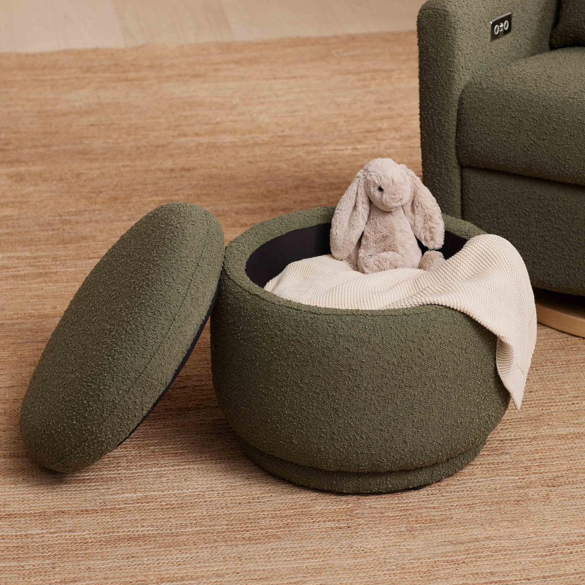 Enoki Storage Ottoman in Boucle