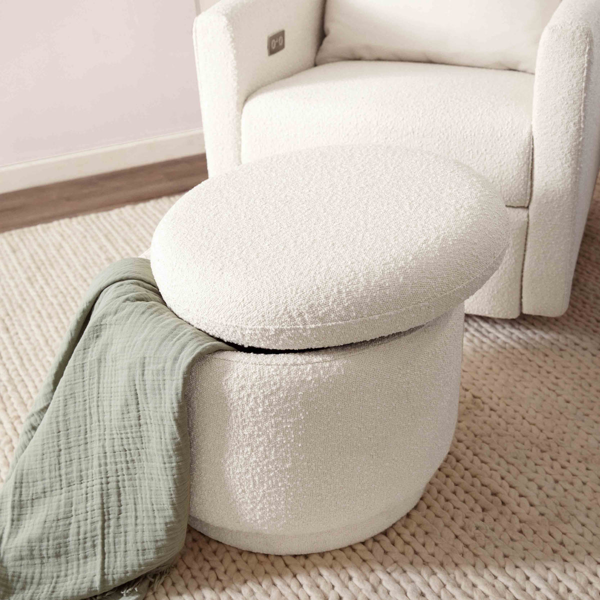 Enoki Storage Ottoman in Boucle