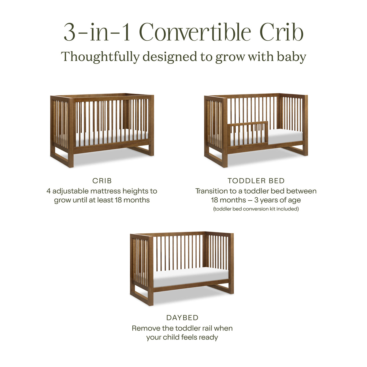 Cuna convertible 3 en 1 Nantucket con kit de conversión para cama de niño pequeño