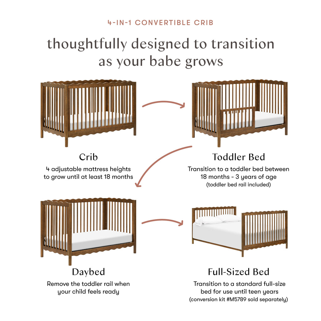 Cuna convertible 4 en 1 Swell con kit de conversión para cama de niño pequeño
