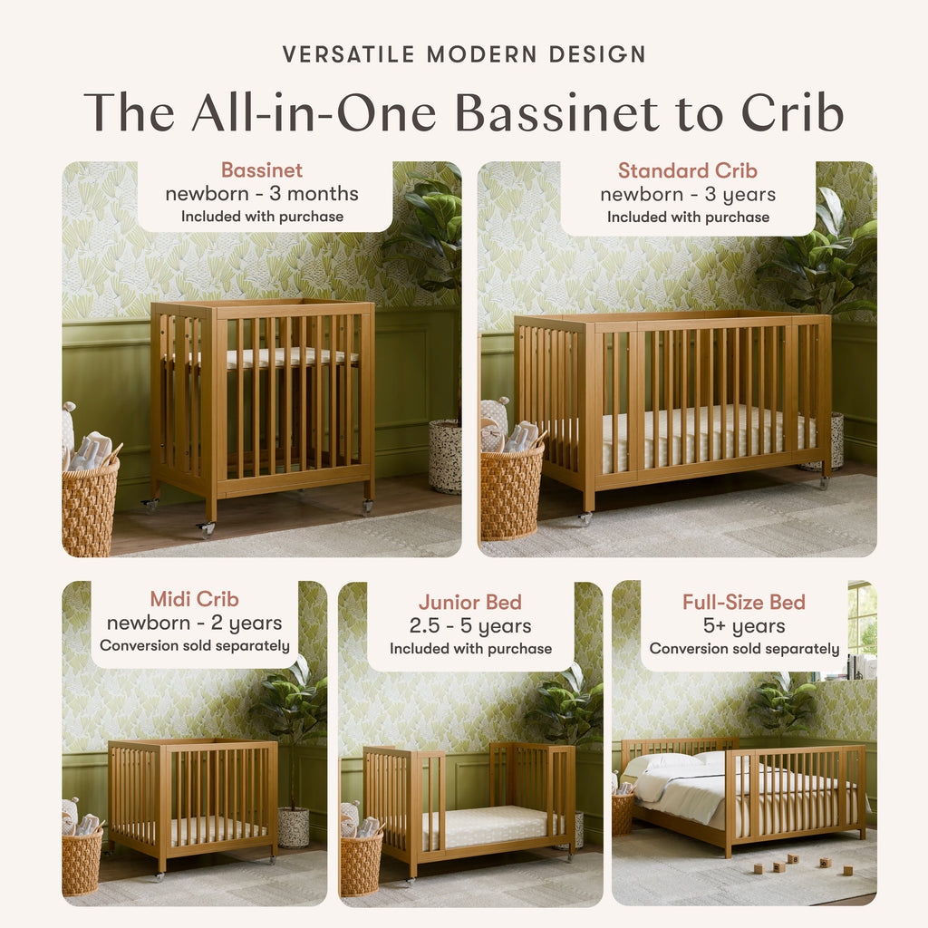 Rolli 9-in-1 Convertible All-Stages® Crib with Bassinet & Toddler Bed Conversion Kits