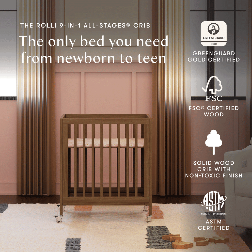 Rolli 9-in-1 Convertible All-Stages® Crib with Bassinet & Toddler Bed Conversion Kits
