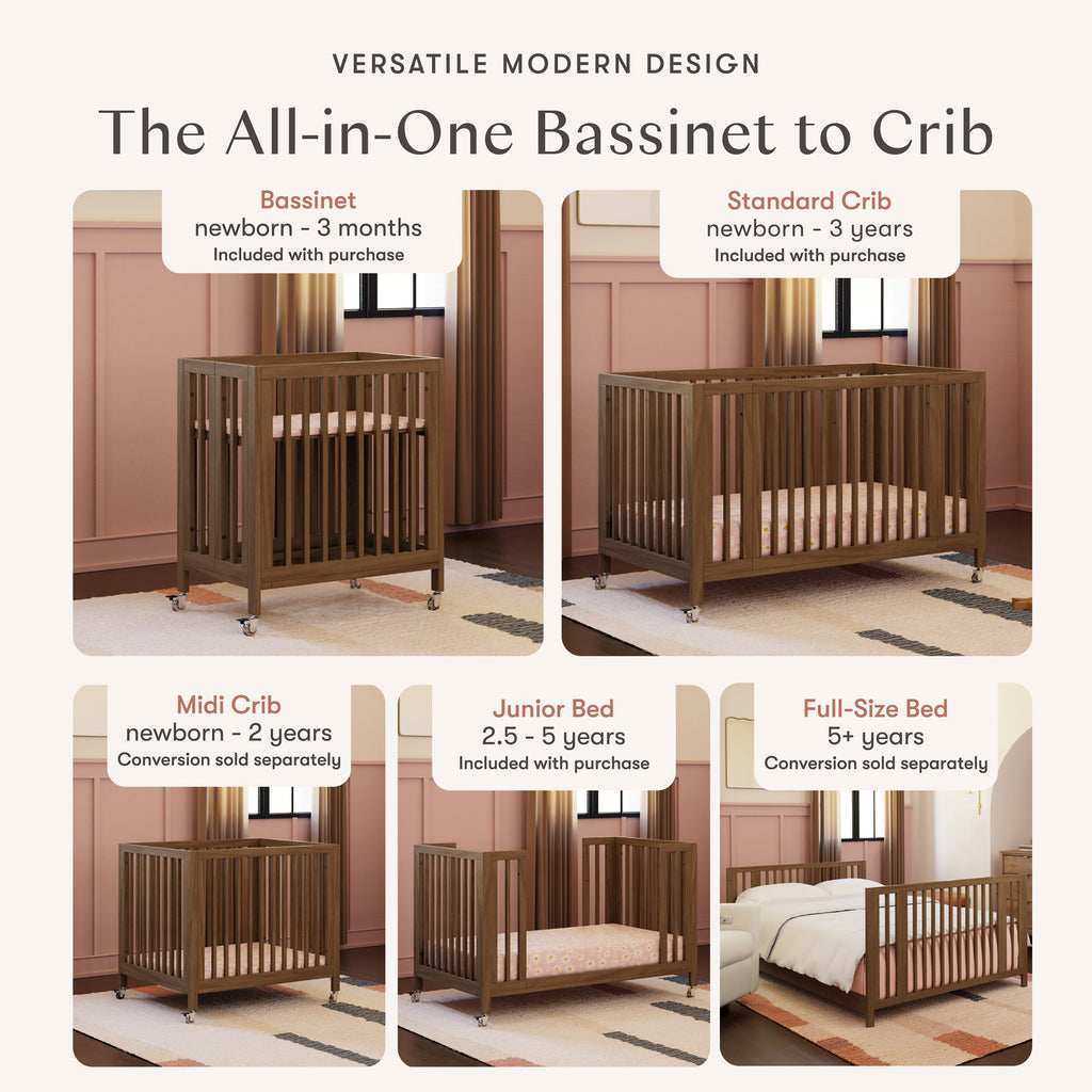 Rolli 9-in-1 Convertible All-Stages® Crib with Bassinet & Toddler Bed Conversion Kits