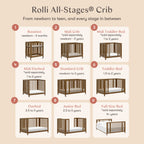 Rolli 9-in-1 Convertible All-Stages® Crib with Bassinet & Toddler Bed Conversion Kits