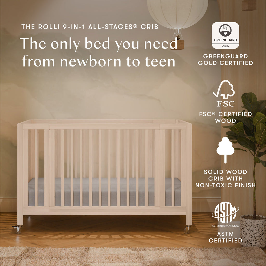 Rolli 9-in-1 Convertible All-Stages® Crib with Bassinet & Toddler Bed Conversion Kits