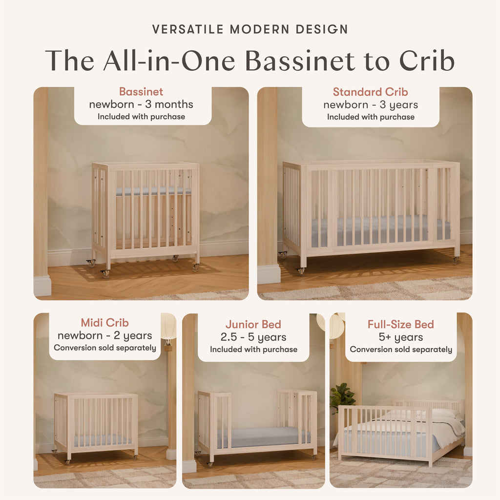 Rolli 9-in-1 Convertible All-Stages® Crib with Bassinet & Toddler Bed Conversion Kits