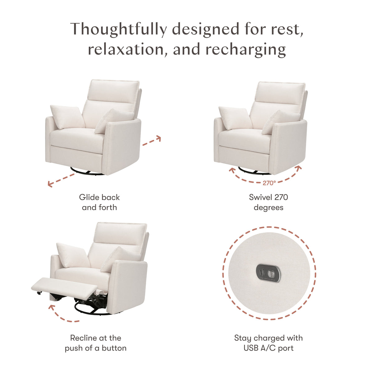 Nori Extra Wide Electronic Recliner and Swivel Glider with USB port