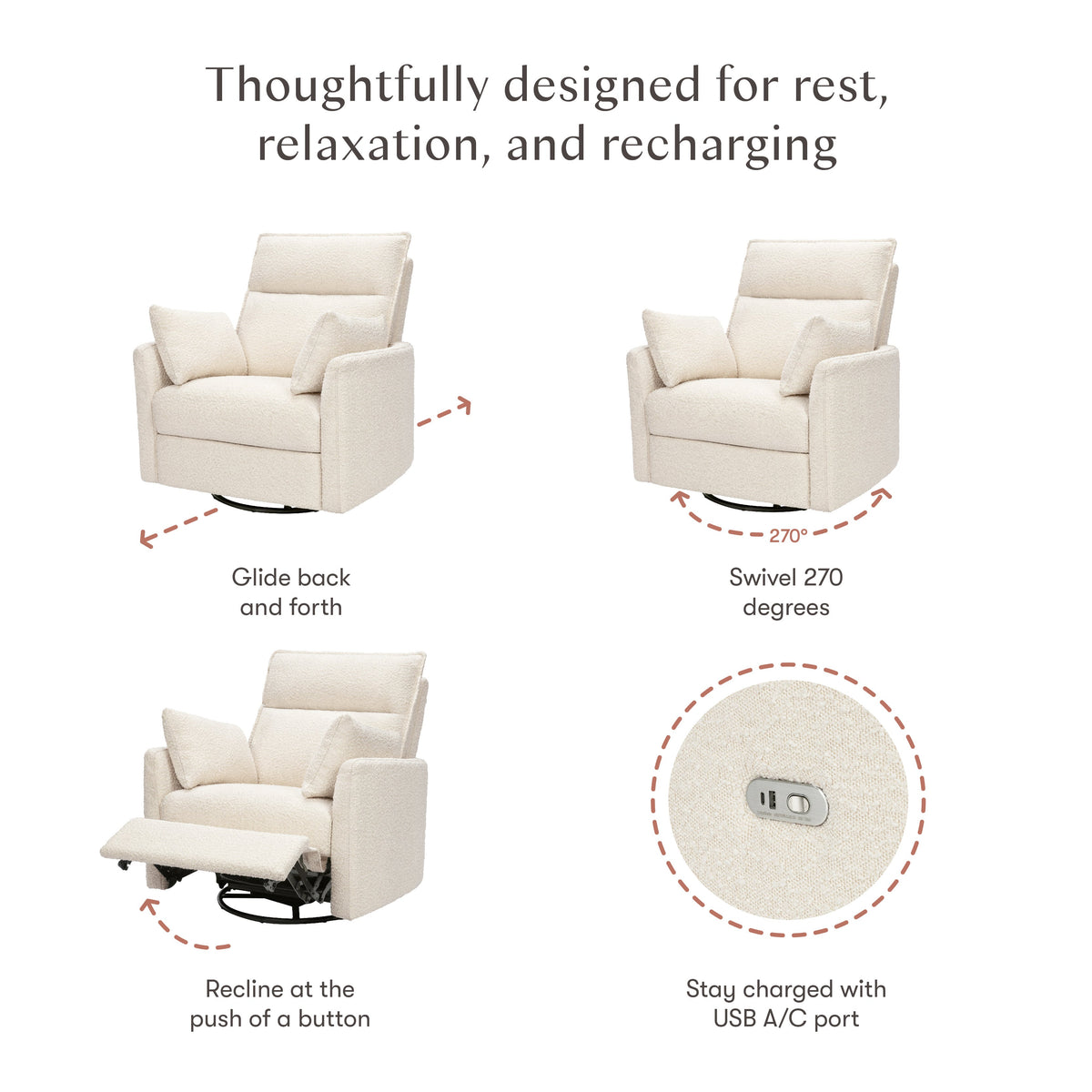 Nori Extra Wide Electronic Recliner and Swivel Glider with USB port
