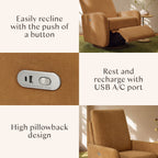 Petal Electronic Recliner and Swivel Glider with USB Port
