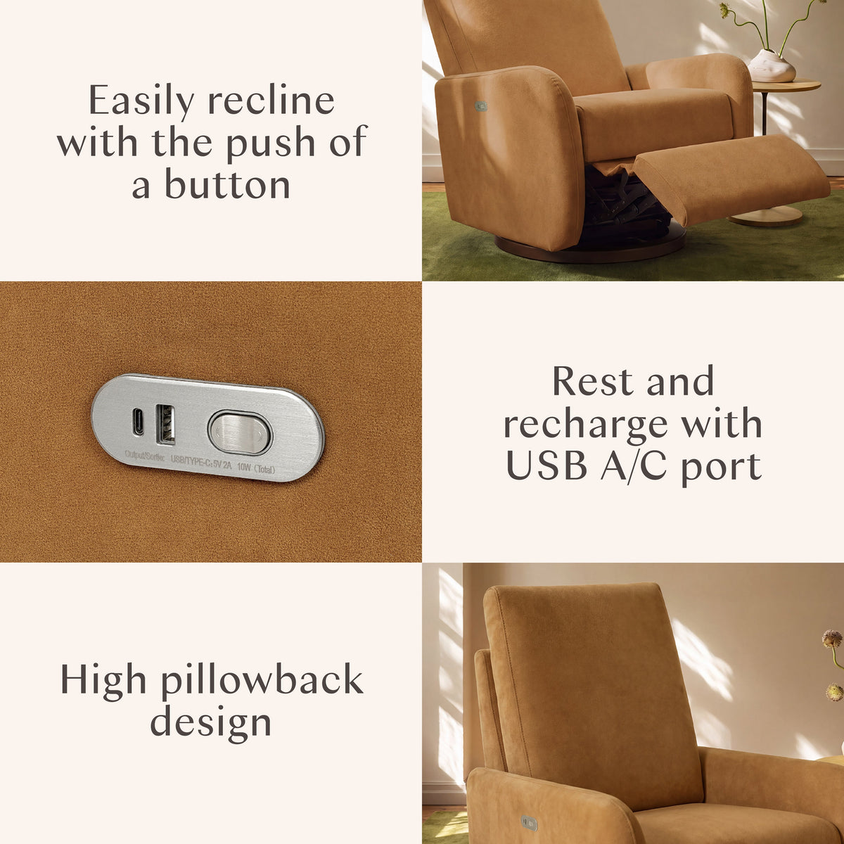 Petal Electronic Recliner and Swivel Glider with USB Port