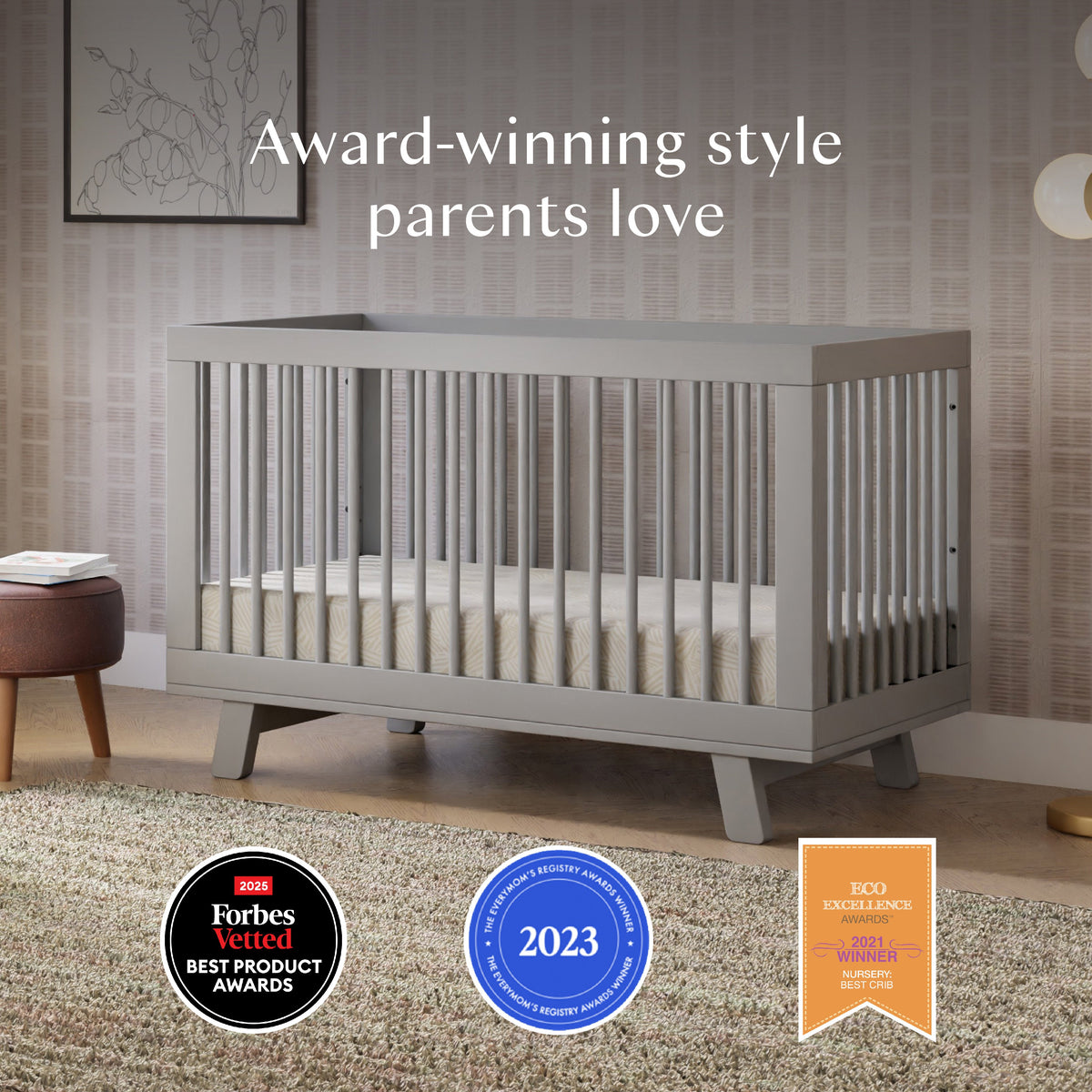 Hudson 3-in-1 Convertible Crib with Toddler Bed Conversion Kit
