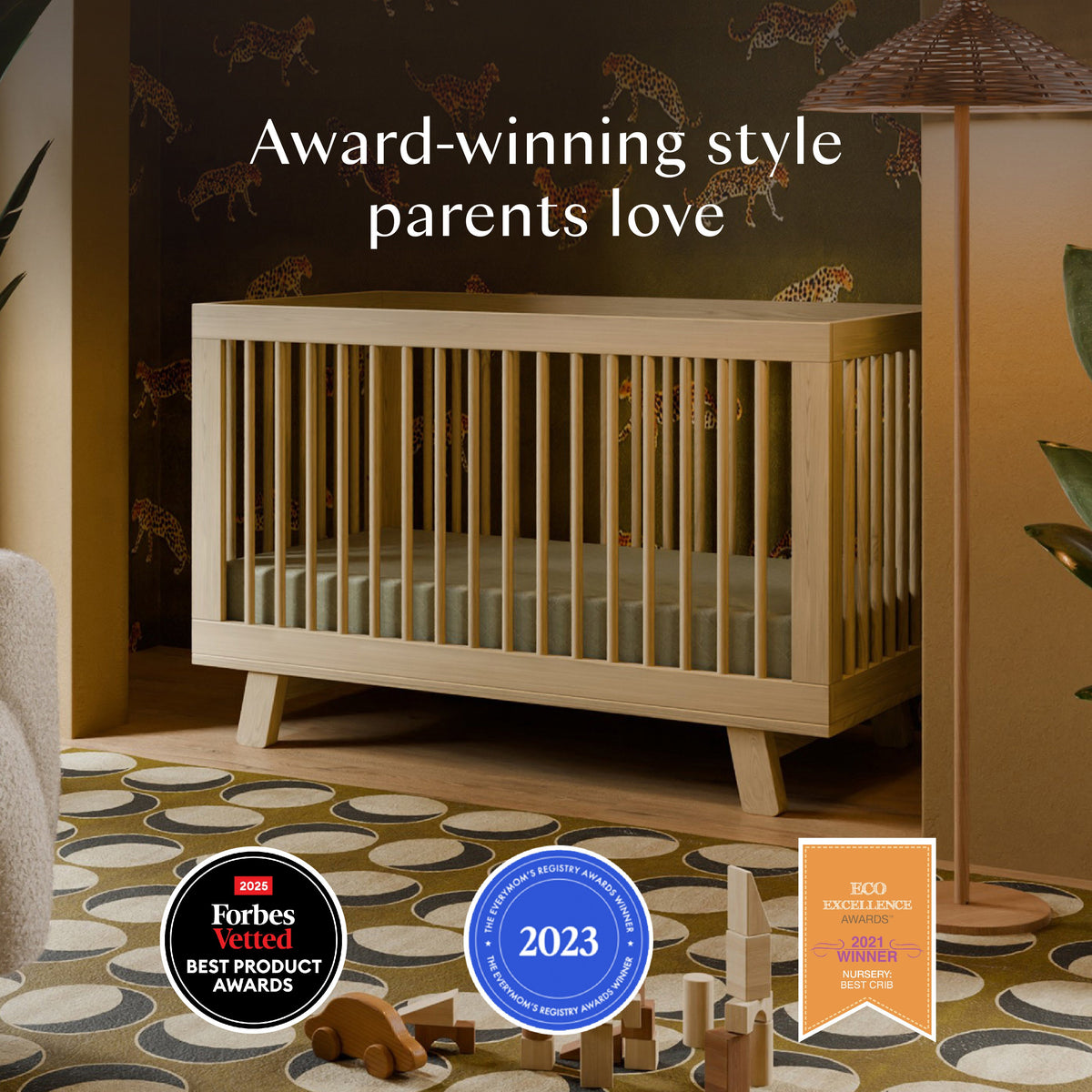 Hudson 3-in-1 Convertible Crib with Toddler Bed Conversion Kit