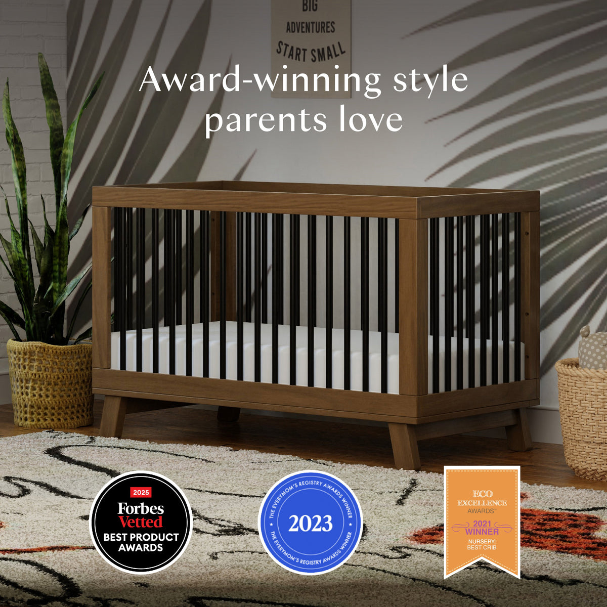 Hudson 3-in-1 Convertible Crib with Toddler Bed Conversion Kit