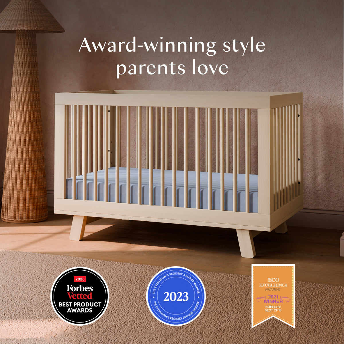 Hudson 3-in-1 Convertible Crib with Toddler Bed Conversion Kit
