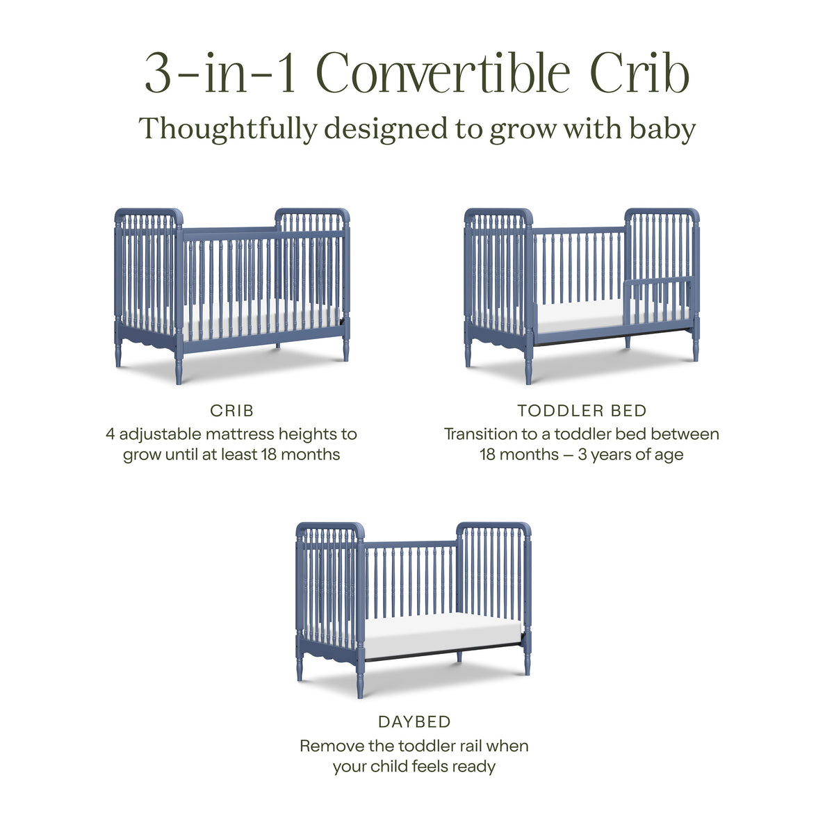 Liberty 3-in-1 Convertible Spindle Crib with Toddler Bed Conversion Kit
