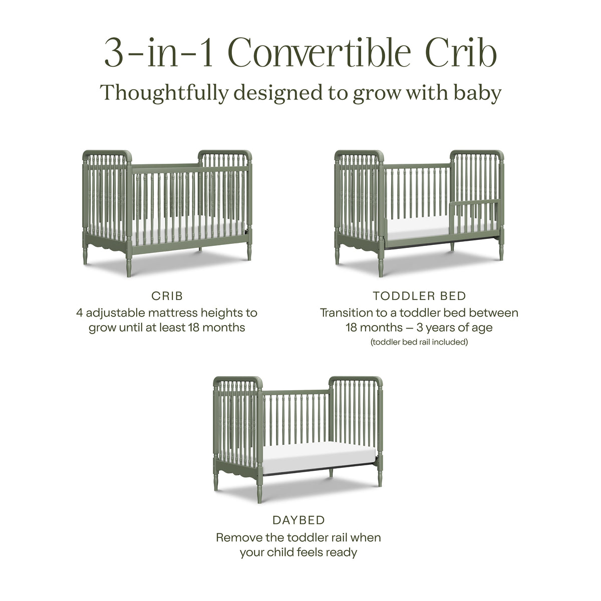 Liberty 3-in-1 Convertible Spindle Crib with Toddler Bed Conversion Kit