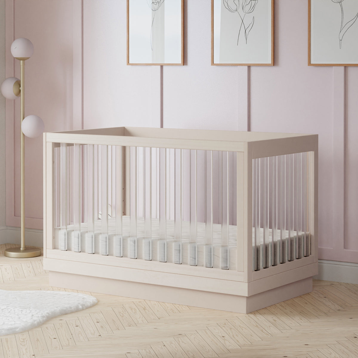 Cuna convertible 3 en 1 Harlow Acrylic con kit de conversión para cama infantil