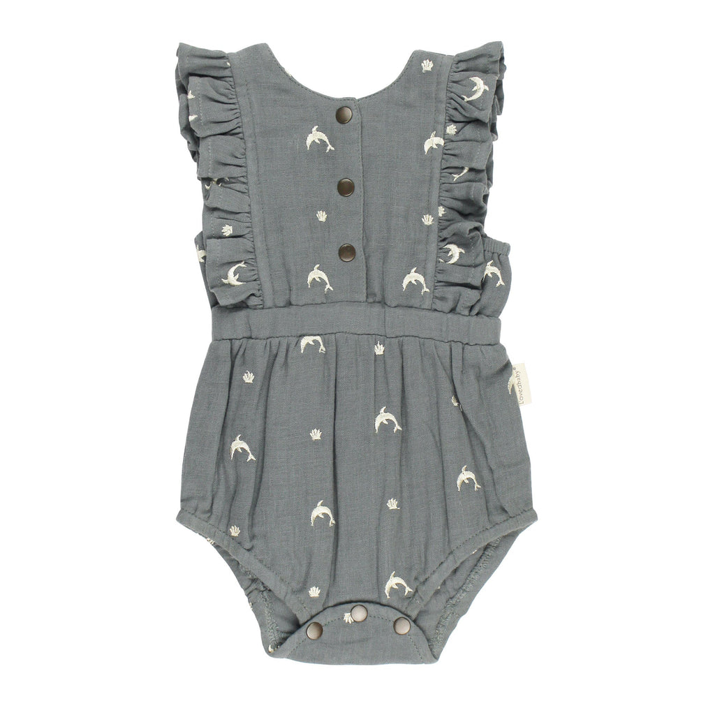 Moonstone Dolphin | Organic Muslin Ruffle Bodysuit