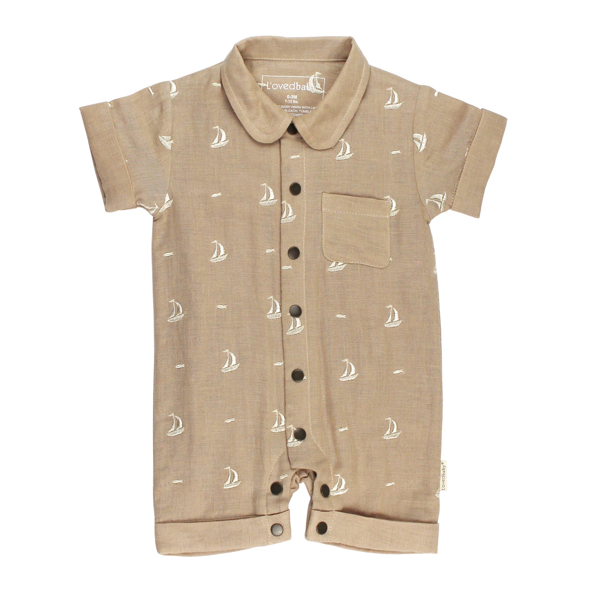 Oatmeal Sailboat | Organic Muslin S/Sleeve Coverall