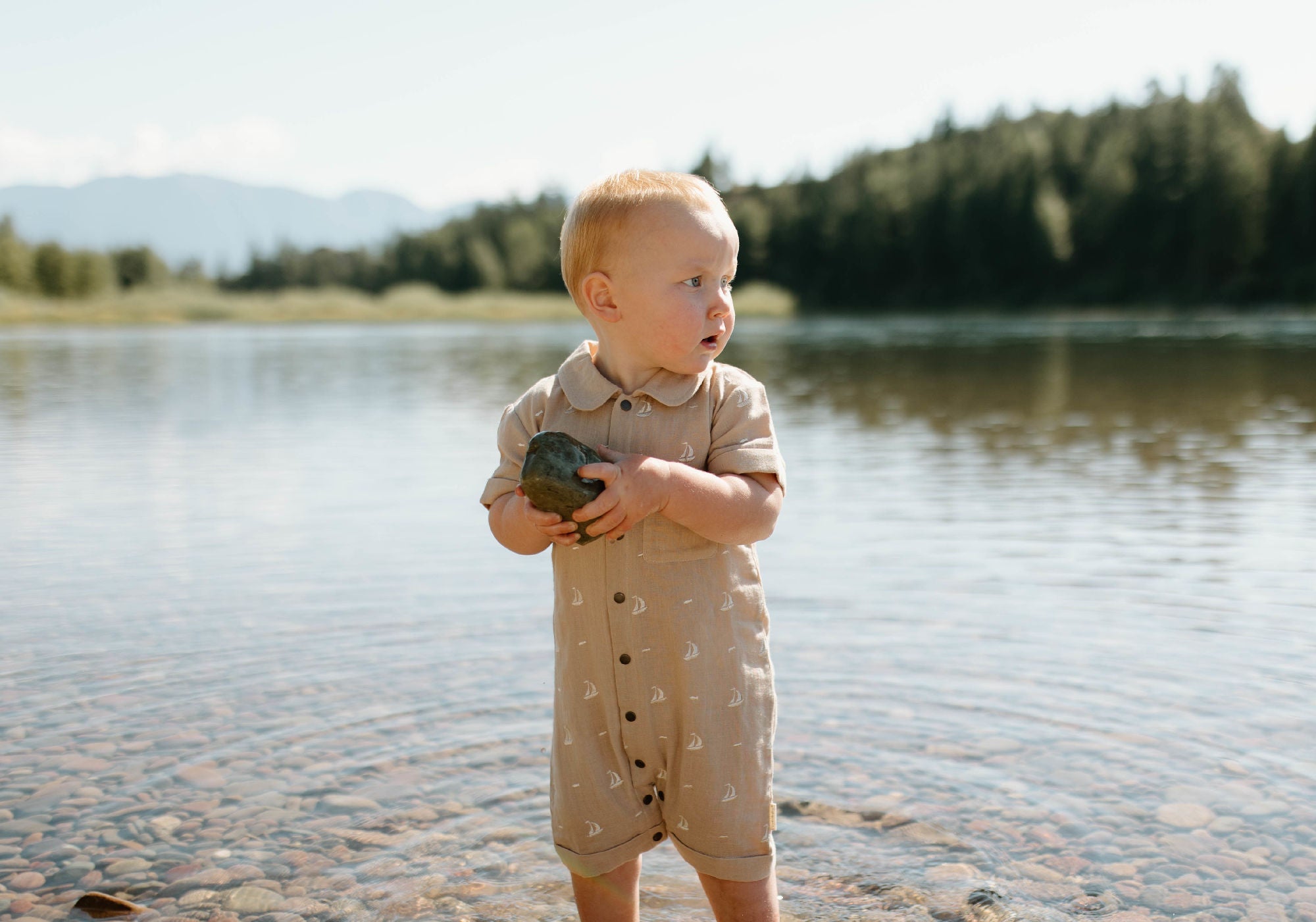 Oatmeal Sailboat | Organic Muslin S/Sleeve Coverall
