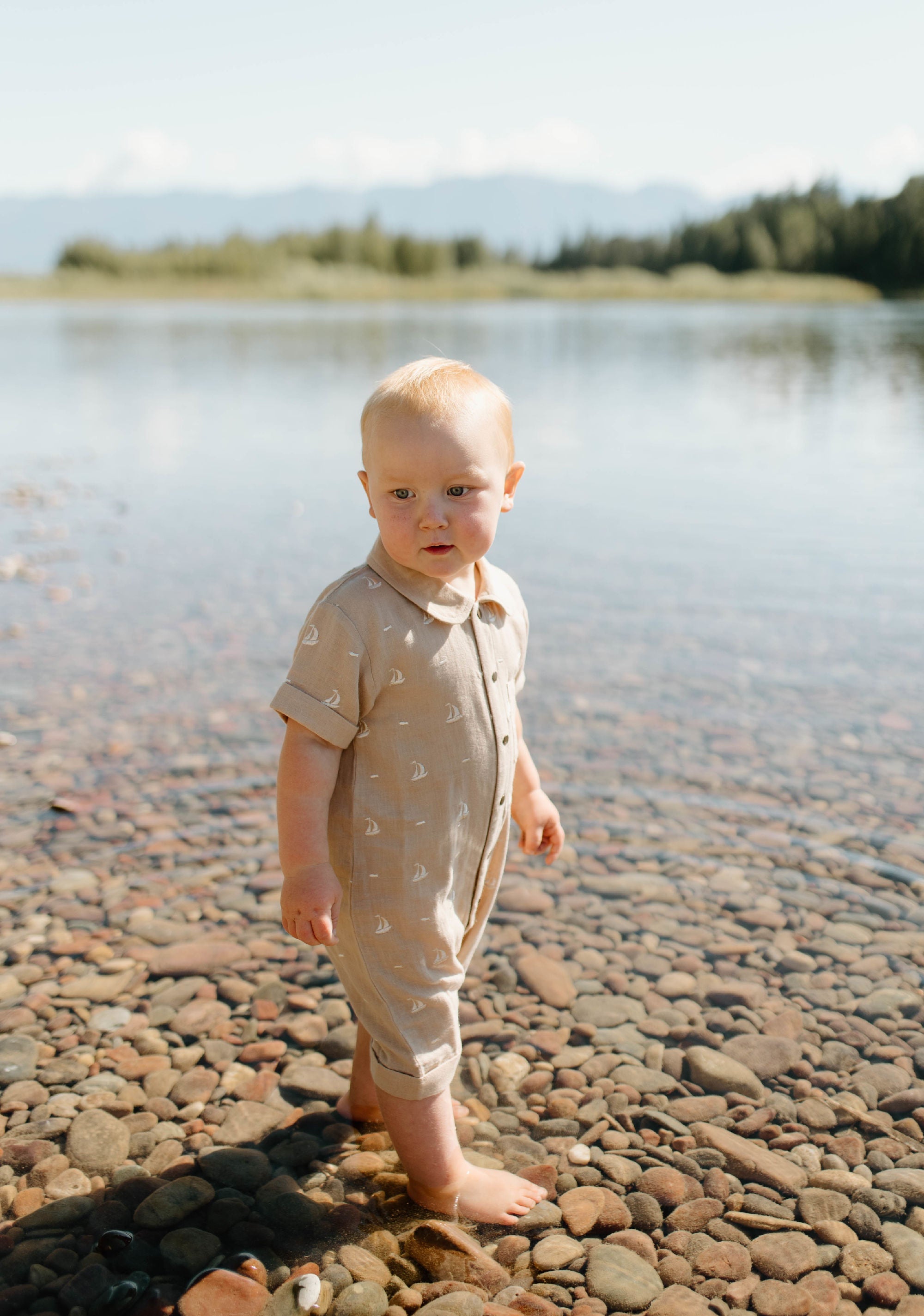 Oatmeal Sailboat | Organic Muslin S/Sleeve Coverall