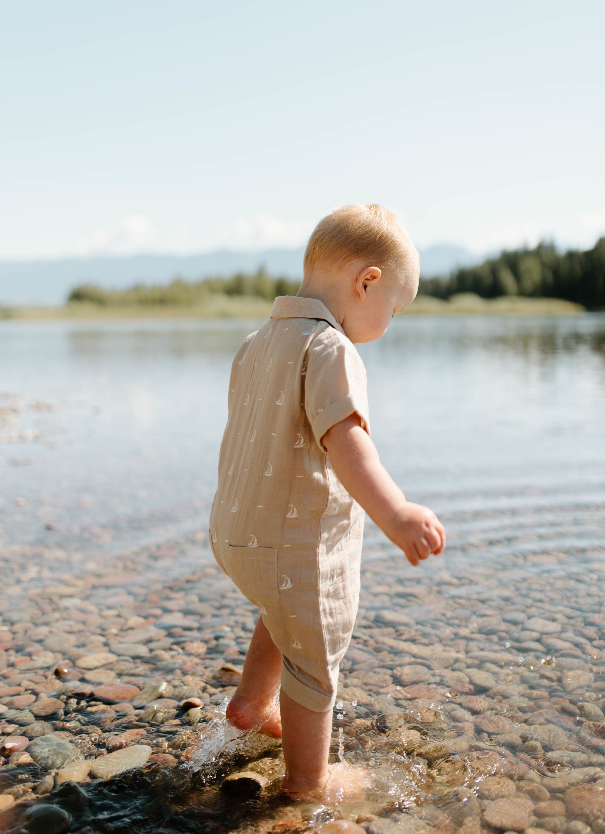 Oatmeal Sailboat | Organic Muslin S/Sleeve Coverall