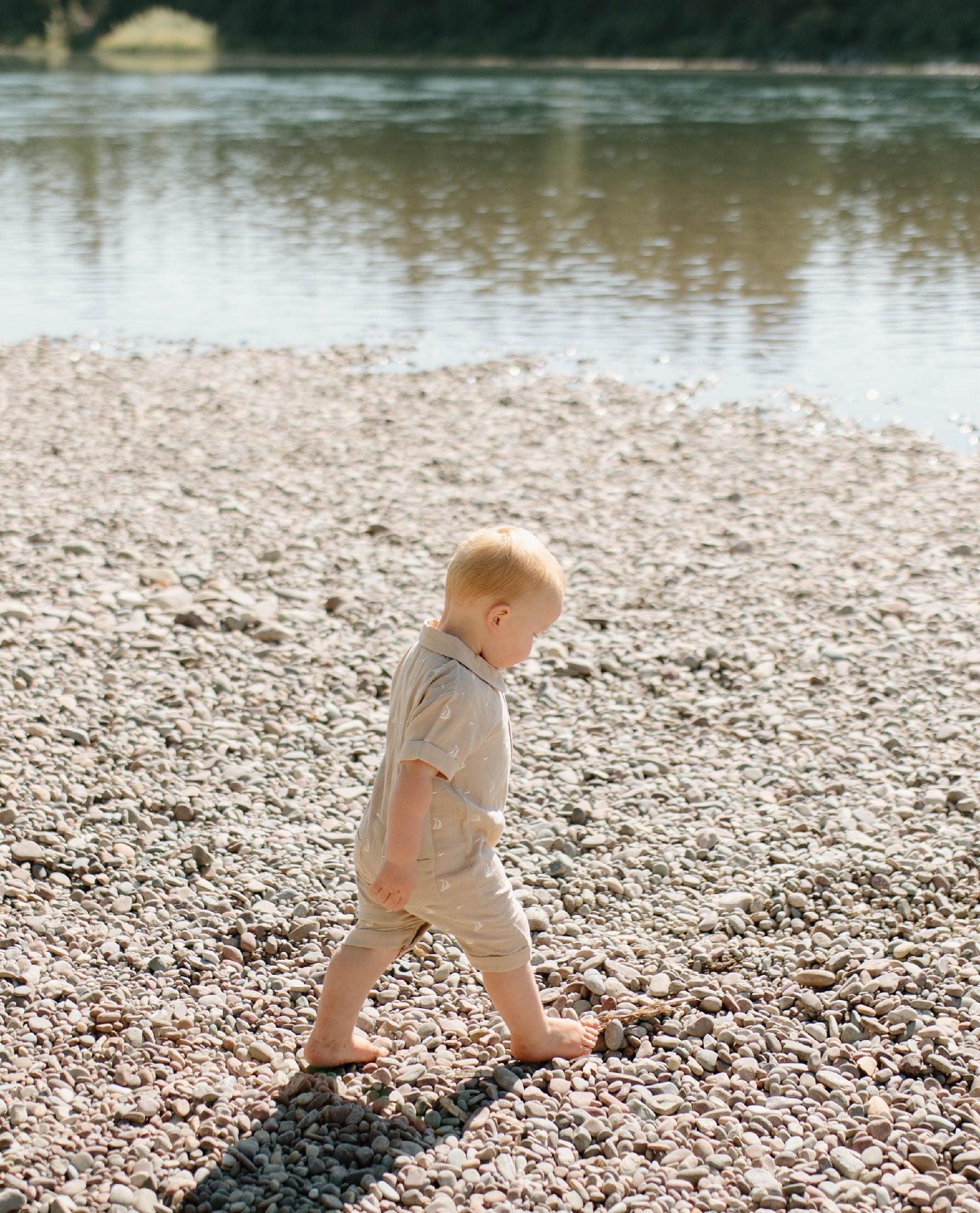 Oatmeal Sailboat | Organic Muslin S/Sleeve Coverall