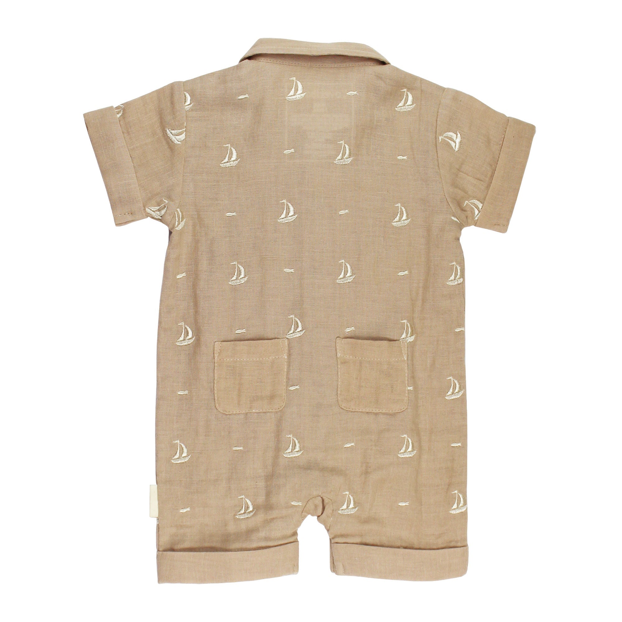 Oatmeal Sailboat | Organic Muslin S/Sleeve Coverall